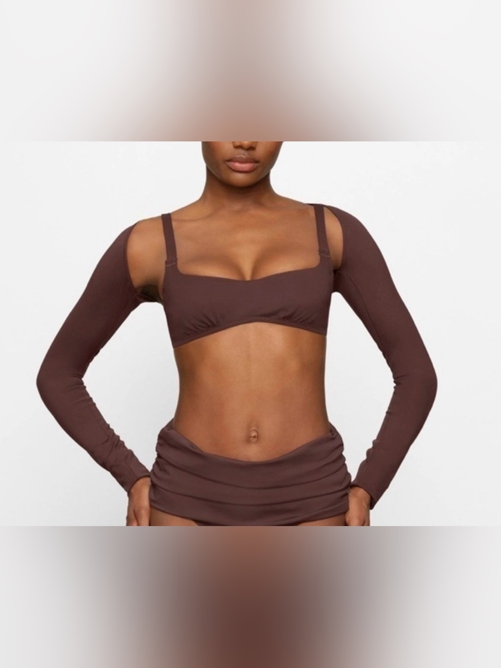 SKIMS NWT Sculpting Swim Long Sleeve Shurg Cocoa Brown Size 2X